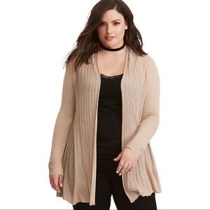 EUC - Torrid Size 2 (20) - Tan Pointelle Fit and Flare Open Front Cardigan